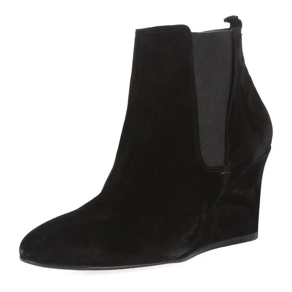 LANVIN Suede Wedge Ankle Booties Black - Picture 3 of 12